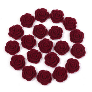 20pcs Surface Velvet Resin Rose Flower Beads Korea Style Flat Back Red Artificial Rose Beads For DIY Women Hairclips Earrings