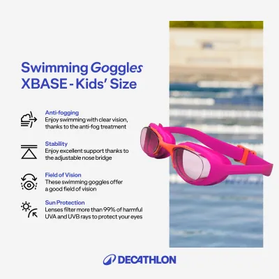 Decathlon Swimming goggles XBASE - Clear lenses - Kids size - pink orange