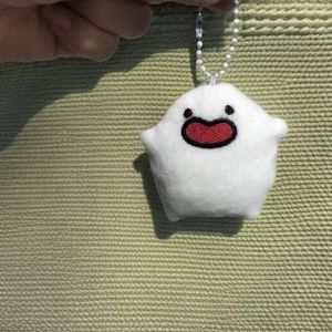 Bandai | Móc Khóa Thú Bông Mochi Bánh Gạo Trắng Đồ Chơi Nhồi Bông Mềm Mại Mặt Cười Miệng Rộng Thiết Kế Miệng Tròn Làm Móc Treo Túi Quà Tặng.