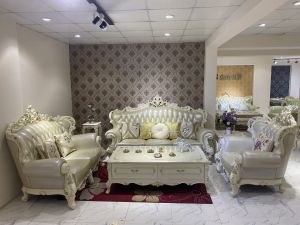 Bộ Sofa phòng khách tân cổ điển bọc da bò nhập khẩu 9903B