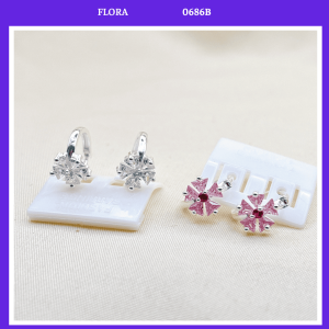 FLORA 0686B - Bông tai bạc ta hình hoa năm cánh màu hồng trắng dành cho bé gái