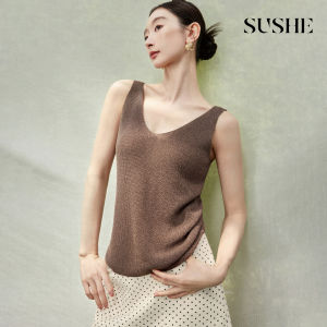 SUSHE | Laid-back Stretchable Pure-color Glittery Sleeveless Knitted Vest