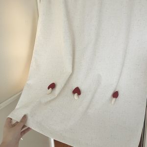 Cute Little Mushroom Linen Curtain Red Partition Blind Half Light Blocking Home Fabric DIY Artistic Country Style Door Curtain