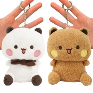 ตุ๊กตาหมีแพนด้าการ์ตูน พวงกุญแจตุ๊กตาแพนด้าบูบูและดูดูสุดน่ารัก ของขวัญคู่รัก ตุ๊กตาหมีนุ่มฟูสีน้ำตาล