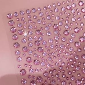 1Sheet 3D Tender Pink Face Gems Stick On Rhinestone Stickers 14.5*9cm Self-Adhesive Gemstones Tattoos Hair Eye Body Makeup Decor