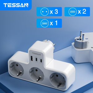 TESSAN Multiple Socket Power Strip with 3 Outlets +1 USB Port +2 Type C 6-in-1 Plug Socket Adapter Wall Charger for Home Office