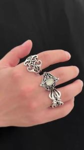 Ingemark | Ingemark 3Pcs/Set Gothic Hollow Out Pattern Open Ring Men Punk Hip-Hop Irregular Geometric Adjustable Knuckle Ring Jewelry Gift