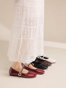 Mary Jane Shoes for Women Soft PU Leather Flats Hidden Height Lift Korean Style Comfy Office Daily