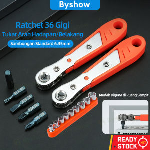 Byshow Bidirectional 90°Right Angle Ratchet Screwdriver 36-Tooth Magnetic 1/4" Hex Quick Switch for Tight Spaces Forward Reverse One-Handed Tool