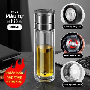 CrossOver | Cốc Thủy Tinh Hai Lớp Chịu Nhiệt Độ Cao Nắp Mở Một Nút Cốc Đựng Trà Cốc Đựng Nước Cốc Thủy Tinh Chống Rơi Chống Bể