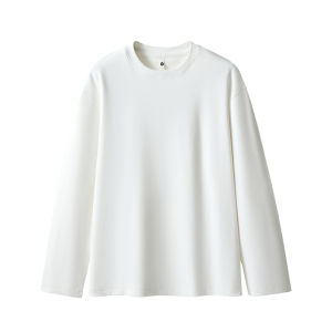 Double-Sided Cashmere Long Sleeve round Neck T-Shirt Mens Autumn Winter Warm Inner Wear Handsome Base Shirt Top Fashionable Casual Loose Fit Breathable Polyester Spandex