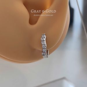 [ER289-06] ต่างหูห่วงเพชรสังเคราะห์ CZ ตัวเรือนอัลลอยด์ ชุบทองคำขาวโรเดียม Gray & Gold Jewelry