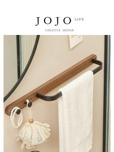 Mr. Grocery JOJOS L. PD. No-Drill Solid Wood Towel Rack Storage Shelf Hanging Rod Bathroom Accessories Household Cleaning Tools