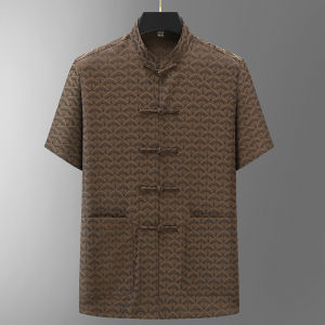 New Arrival Mulberry Silk Men Tang Suit Short Sleeve Suit Middle-Aged and Elderly Chinese Style Grandpa Clothes Thin Dad Summer Clothes