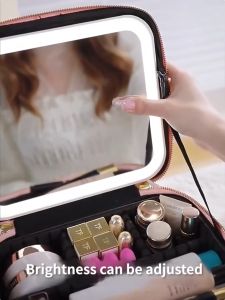 Niceland LED Make Up Bag With Mirror Organizer Storage Travel Cosmetic Storage Box PU Makeup Box