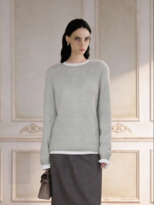 Relaxed and Simple Green Silk-Cashmere Semi-See-Through Sweater