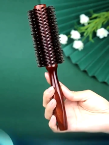 Wooden Handle Hair Styling Brush Roller Brush Massage Cylinder Roller Comb Straight Hair Styling Curly Hairbrush for Women and Men