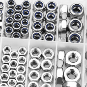 Stainless Steel Lock Nuts & Hex Nuts Kit 175PCS M3 M4 M5 M6 M8 M10 Metric Nylon Insert Locknut Assortment Set