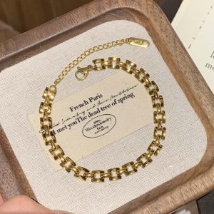 Classic Versatile Gold Titanium Steel Bracelet Womens Style Chain Wristband Luxury Minimalist Elegant Rope Jewelry