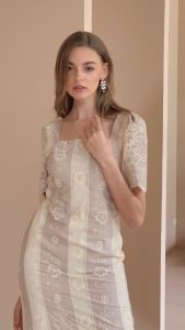 Jebeya Marry Lace Dress in Beige Cream (สีเบจครีม)