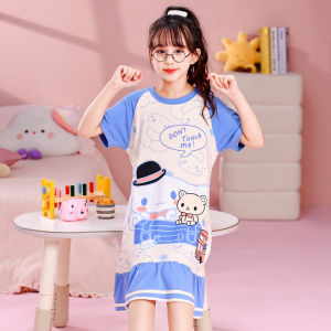 Váy Ngủ Cotton Mùa Hè Cho Bé Gái Váy Ngủ Cotton Mỏng Tay Ngắn Mặc Ở Nhà Cho Trẻ Em Trung Niên Và Lớn