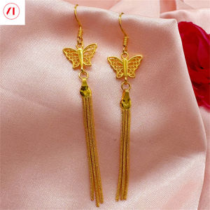 XT đồ trang sức Hàn Quốc 24K rỗng bướm thời trang Bông Tai Tua Rua Phụ Nữ 916 mạ vàng gốc