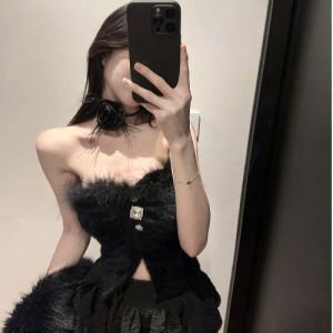 GUZILIAN | Slim Fit Split Vest Pure Desire Lockbone Design High Waist Puffy Half Skirt Cake Skirt Set Korean Style Commute Wear
