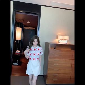 เสื้อยืดผ้าไหมน้ำแข็งสำหรับผู้หญิงแจ็คการ์ดผ้าไอซ์ซิลค์ถักแฟชั่นหวานแหววววว [สีเหลือง]