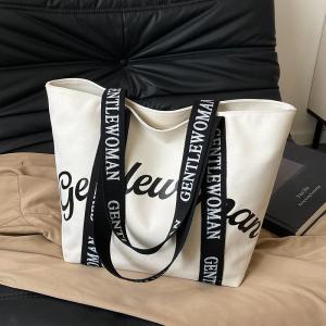 Large Capacity Canvas Tote Bag Womens 2025 New Letter Design Handbag Shopping Bag Versatile Commuting Tote Bag