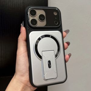 Luxury Folding Two Stand For Magsafe Magnetic Phone Case For IPhone17 Air 16 15 14 Plus 13 12 11 18 Pro Max Lens Protector Cover