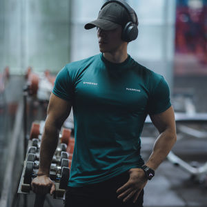 เสื้อยืดคอกลมแขนสั้นทรงสลิมฟิตสำหรับผู้ชาย แห้งเร็ว ยืดหยุ่นสูง วิ่ง ออกกำลังกาย ลำลอง ฤดูร้อน ใหม่ เสื้อผ้ากีฬา