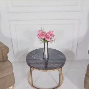 set sofa dan meja top marmer hitam kaki stainless