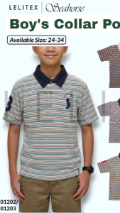 [Clear] Boys Jacquard Yarn-Dyed Short Sleeve Collar T-shirt Cotton Blend Baju Murah Embroidery Stripe Fashion Casual Polo