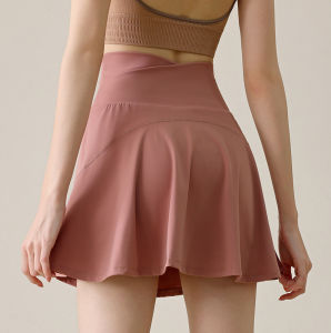 ANTIBOM High Waist Nylon Sports Skort with Pockets Stretchy Yoga Running Skirt for Women