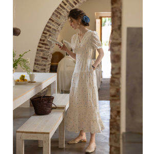 PIAOYA | Polka Dot V-Neck Slim Fit A-Line Dress