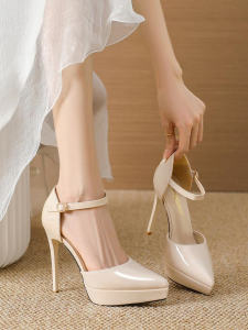 Waterproof Platform Strap Sandals Womens Stiletto Heel 12cm Super High Heel Womens Shoes Pointed High Flats All-Matching Work Shoes