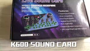 K600 48V Phantom Power RGB LED Wireless Bluetooth 5.0 External Sound Card for Live Streaming
