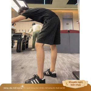 OUMULONG | Quần Short Đen Kẻ Caro Phong Cách Thoải Mái Cho Mùa Hè Nam