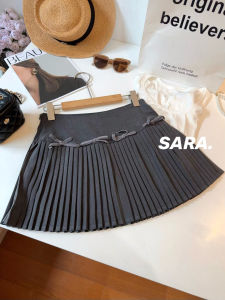 Gray Ballet Style Bowknot High Waist Pleated Mini Skirt Womens Summer Slimming Anti-exposure A-Line Suit Short Skirts