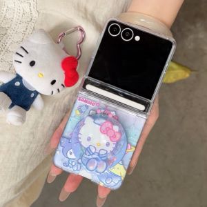 Sanrio | Ốp Điện Thoại Từ Tính Hello Kitty Space Astronaut Dành Cho Dòng Samsung Galaxy Z Flip Có Dây Buộc Thiết Kế Hoạt Hình Dễ Thương Sanrio Chống Sốc