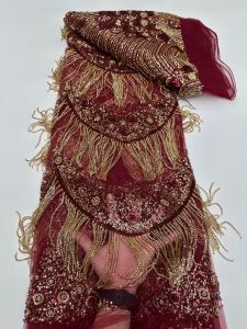 African Sequins Lace Fabric for Wedding Dress Beaded Embroidery French Tulle Nigerian Material High Quality AT2894