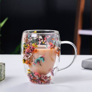 Gelas cangkir kopi susu teh anti panas double wall glass 350 ml aesthetic