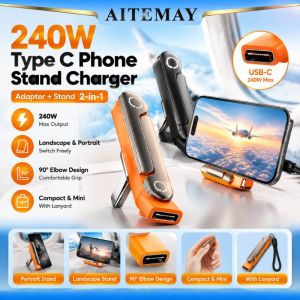 (Manila Ship) Aitemay 240W Type C Phone Holder Charger Adapter Fast Charging Stand OTG Converter Male To Female Extender For iPhone Samsung Xiaomi Universal Mobile Accessories