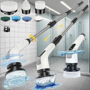 Electric Spin Scrubber Retractable Handle Adjustable Speeds Cordless Adjustable & Detachable Handle 7 Replaceable Brush Heads