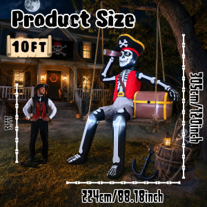 Halloween 10ft Inflatable Pirate Skull Treasure Decor - Easy Setup Outdoor Indoor Party Decoration for Mall Store Event Venue