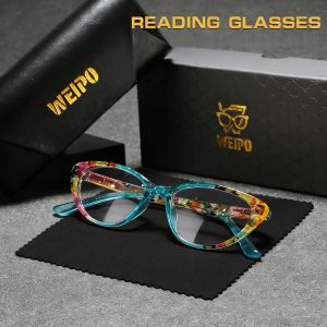 WEIPO Fashion Elegant Print Flower Reading Glasses Eye Protection Anti Blue Light Presbyopic Eyeglasses Women Ultralight Frame