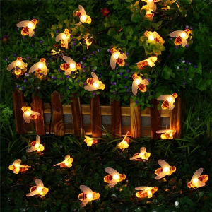 Solar Bee String Lights Outdoor solar led lights String Fairy Light Party Outdoor Christmas Decorate Bee Garden lights Honeybee Fairy Lights with 2 Lighting Modes Waterproof Solar Bumble Bee Lights for Patio Yard Garden Grass Wedding Christmas Party