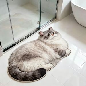 VIKAMA 3D Cat Shaped Carpet Absorbency Soft Bathroom Floor Mat Living Room Bedroom Area Carpet Home Decoration