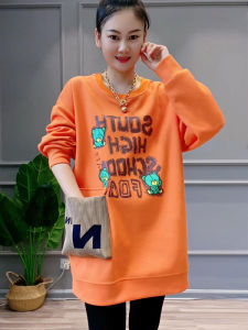 Spring Autumn round Neck Sweatshirt Womens Loose Fit Casual Big Pocket Fashionable Outerwear Top Korean Style Long Sleeve