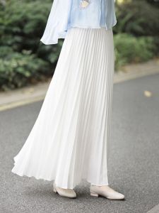 Fall and Winter Spring/Summer Chinese Style Traditional New Cheongsam Slip Dress White Pleated Skirt High Waist Spinning Large Retro Skirt Dress